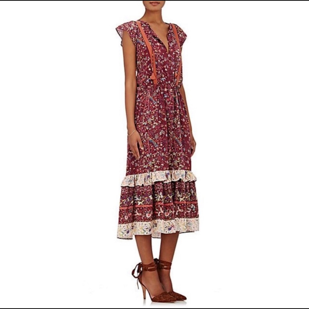 Ulla Johnson Zanna silk midi peasant dress burgundy floral size 4
